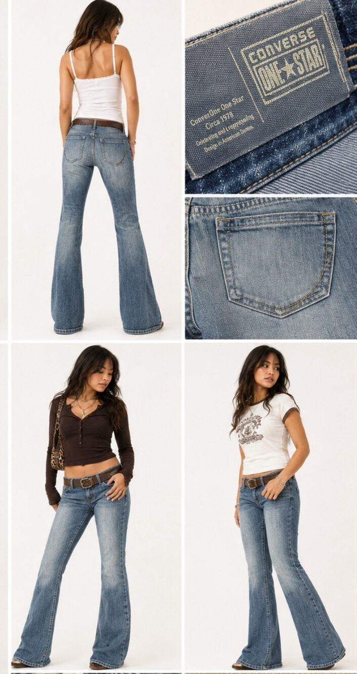 Y2K Indie Sleaze 2000s Converse One Star Low Rise Flare Jeans Size 6 Faded Blue - Picture 1 of 12